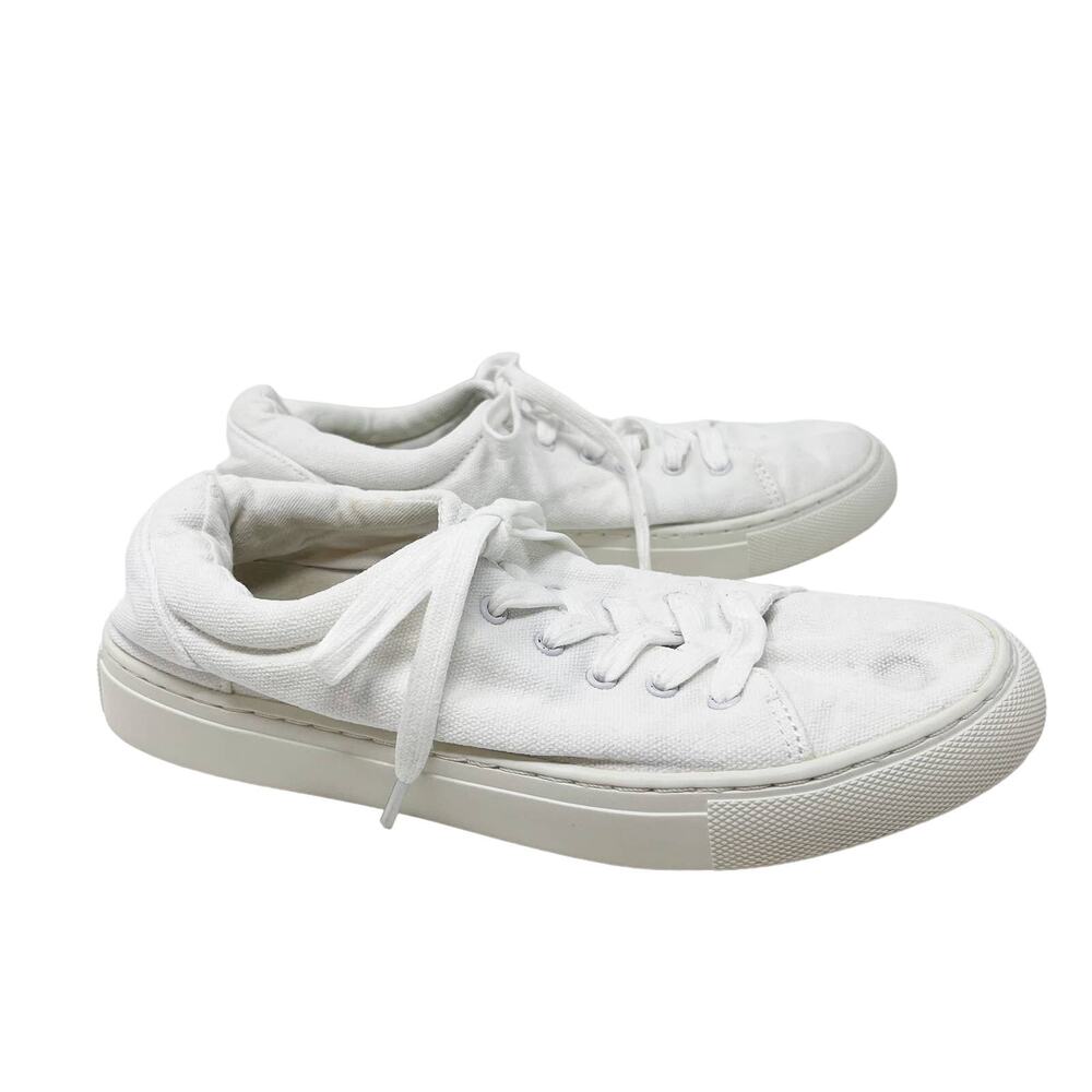 J Crew Womens 7 White Road Trip Canvas Lace Up Sneakers Padded Collar Cotton